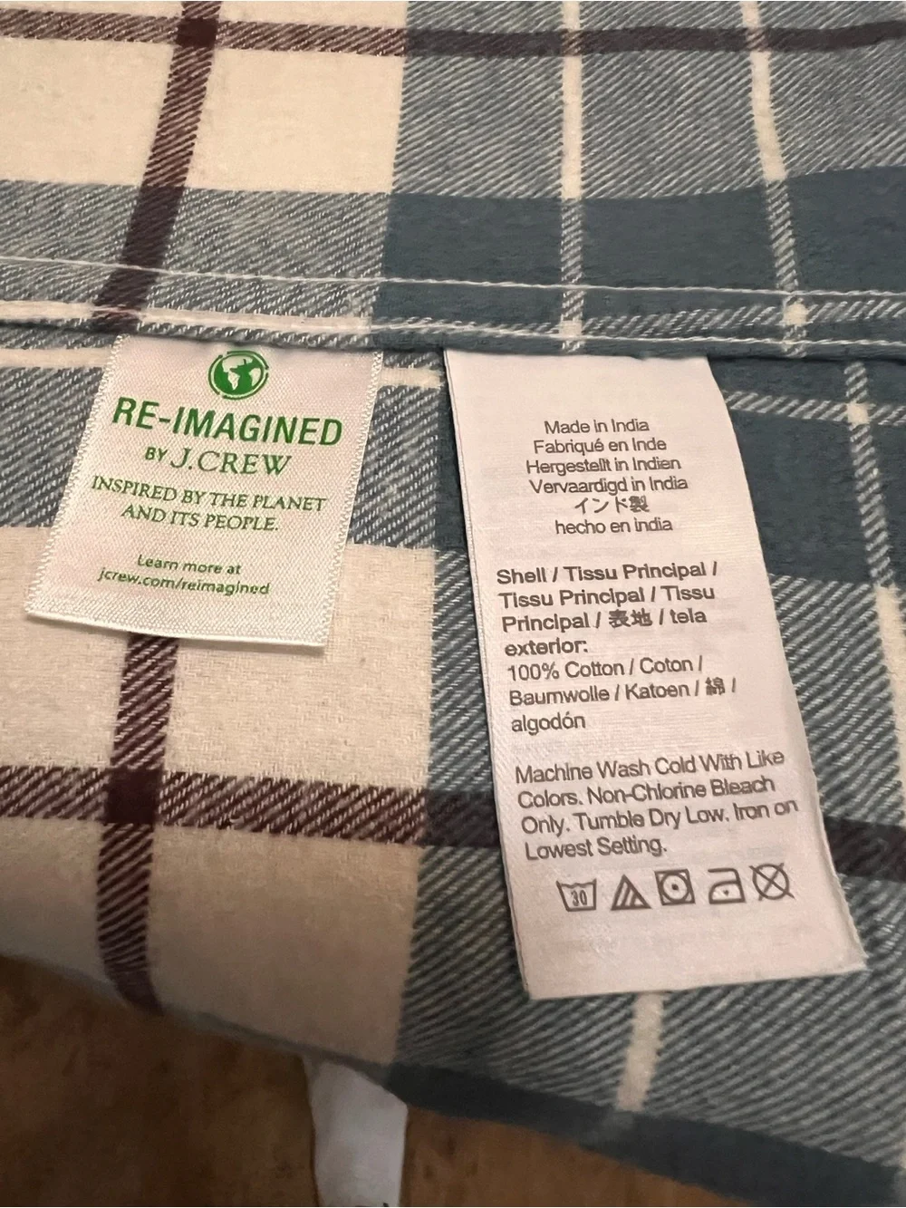 J. Crew Plaid Flannel Button-Down Shirt in Blue and Cream